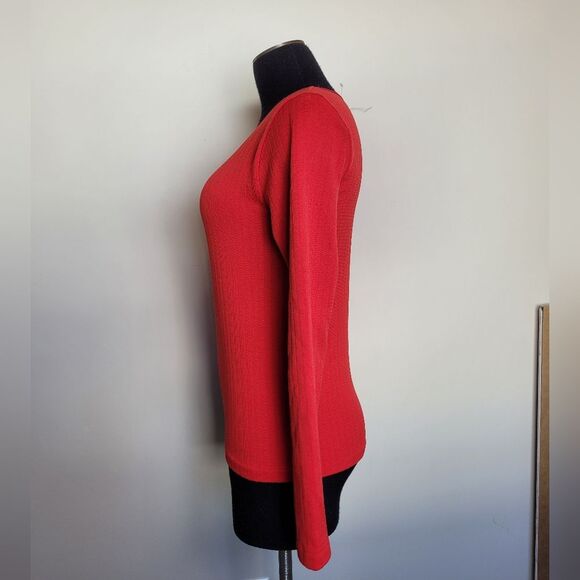 NEW Red Grid Print Thermal Long Sleeve Base Layer Felt Lined Stretchy Medium - Picture 3 of 12